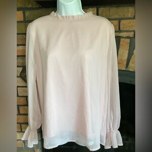 Boutique Large pale pink( sheer top fully lined ruffled neck/cuffs keyhole back